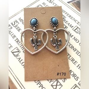 #170 | Heart Cut Out, 🌵 Cactus Dangling Pendants on Post Back with Turquoise